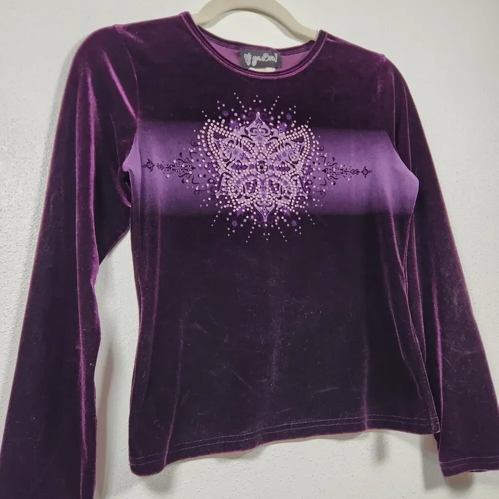 Vintage y2k If you Dare Youth Crushed Velvet Butterfly Boho Hippie Shirt